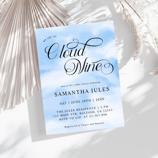 Modern Watercolor Blue Cloud Nine Baby Shower Invitation (Creator Uploaded)