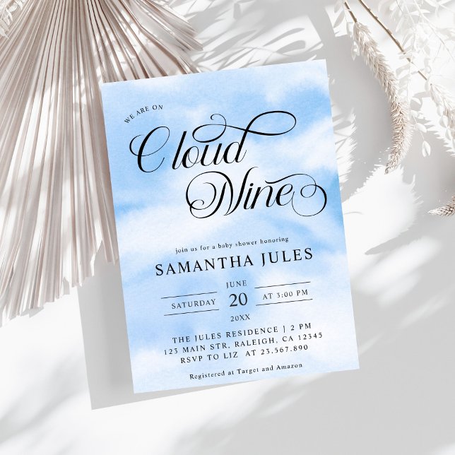 Modern Watercolor Blue Cloud Nine Baby Shower Invitation (Creator Uploaded)