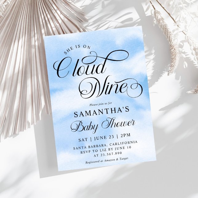 Modern Watercolor Blue Cloud Nine Baby Shower Invitation (Creator Uploaded)