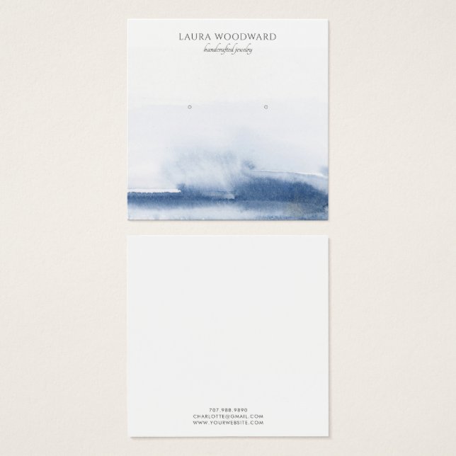 Modern Watercolor Blue Earring Display Cards (Front & Back)
