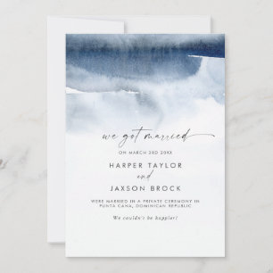 Modern Watercolor   Blue Elopement Announcement