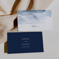 Modern Watercolor | Blue Flat Wedding Place Card