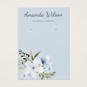 Modern watercolor blue floral earring display card