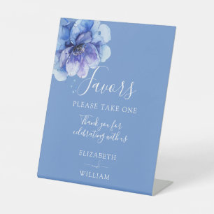Modern Watercolor Blue  Floral Wedding Favours Pedestal Sign