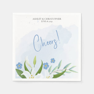 Modern Watercolor Blue Floral Wedding Napkin