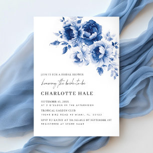 Modern Watercolor Blue Flowers Bridal Shower Invitation