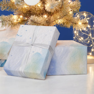 Modern Watercolor blue Flowers & personalise Wrapping Paper