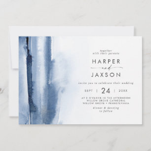Modern Watercolor    Blue Horizontal Wedding Invitation