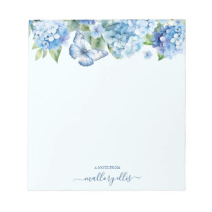 Modern Watercolor Blue Hydrangea Butterfly Notepad