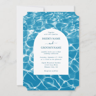 Modern Watercolor Blue Ocean Beach Wedding Invitation