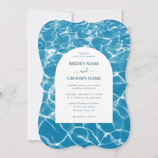 Modern Watercolor Blue Ocean Beach Wedding Invitation (Front)