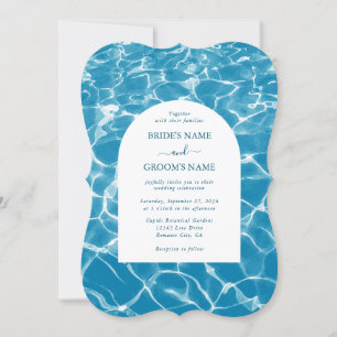 Modern Watercolor Blue Ocean Beach Wedding Invitation