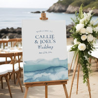Modern Watercolor Blue Ocean Wedding Welcome Sign
