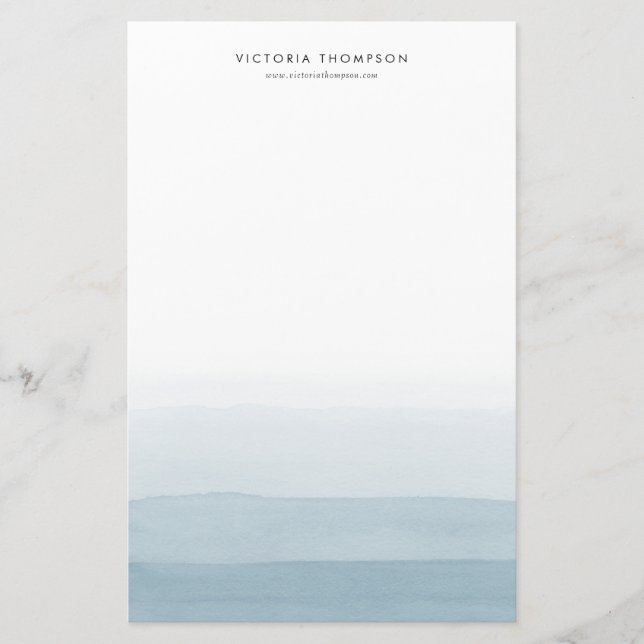 Modern Watercolor Blue Ombre Personalised Stationery (Front)