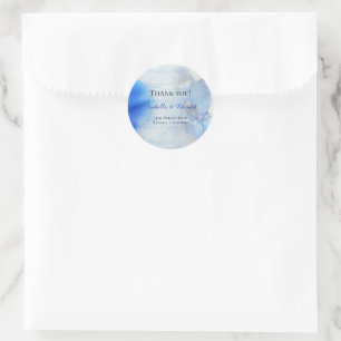 Modern Watercolor Blue Orchid Floral Wedding Class Classic Round Sticker