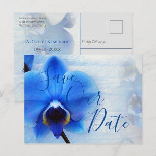 Modern Watercolor Blue Orchid Floral Wedding Postcard