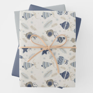 Modern Watercolor Blue Ornaments Snow Christmas Wrapping Paper Sheet