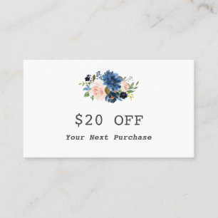 Modern Watercolor Blue Pink Floral Makeup Artist Discount Card