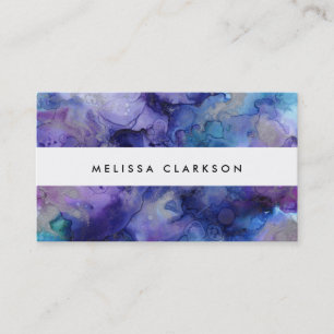 Modern watercolor blue purple splatter professiona business card
