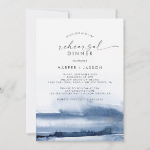 Modern Watercolor Blue Rehearsal Dinner Invitation