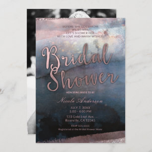 Modern Watercolor Blue & Rose Bridal Shower Photo Invitation