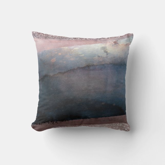 Modern Watercolor Blue & Rose Gold Pink Blush Glam Cushion (Front)