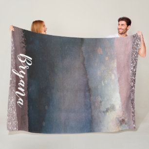 Modern Watercolor Blue & Rose Gold Pink Blush Glam Fleece Blanket