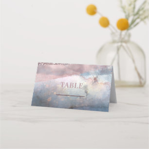 Modern Watercolor Blue & Rose Gold Table Seating Place Card