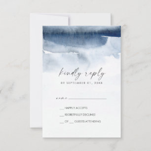 Modern Watercolor Blue Simple RSVP Card