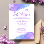 Modern Watercolor Blue Star David Bat Mitzvah #LC Invitation<br><div class="desc">--- #LC collection ---
Unique and modern watercolor religious Jewish 12 year old Bat Mitzvah invitations.   Lovely design with light violet,  purple,  blue colours with Star of David.  Template cards - easy to add your text.  Back of card has girl / daughter full name.</div>