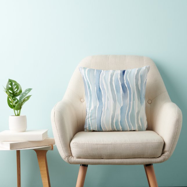 Modern Watercolor Blue Stripe Pattern Cushion (Chair)
