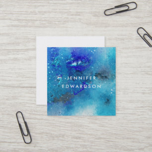Modern watercolor blue teal splatter professional square business card