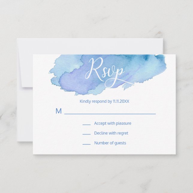 Modern Watercolor Blue Teal Turquoise RSVP Wedding Card (Front)