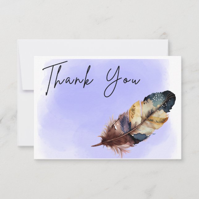 Modern Watercolor | Blue Thank You Card, feather Card (Front)