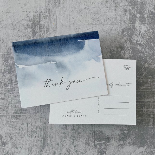 Modern Watercolor | Blue Thank You Postcard (Creator Uploaded)