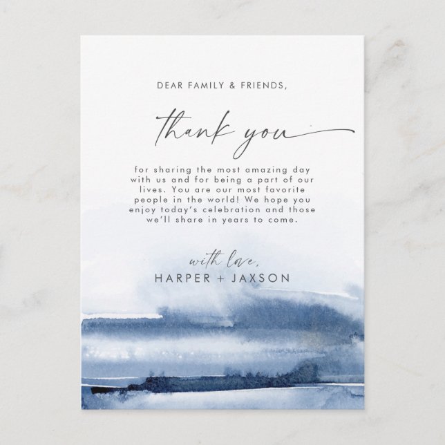 Modern Watercolor | Blue Thank You Reception Card (Front)