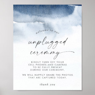 Modern Watercolor Blue Unplugged Ceremony Sign