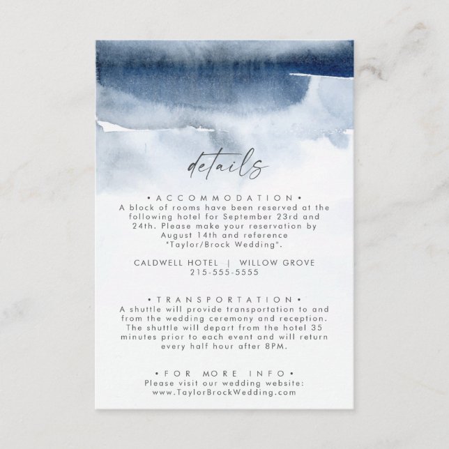 Modern Watercolor | Blue Wedding Details Enclosure Card (Front)