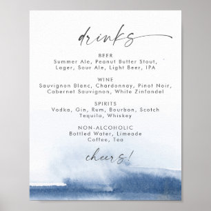 Modern Watercolor   Blue Wedding Drinks Menu Sign