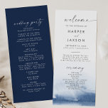 Modern Watercolor | Blue Wedding Program Programme<br><div class="desc">This modern watercolor blue wedding program is perfect for a stylish contemporary wedding. The minimalist, classic and elegant design collection features simple water colour paint brush strokes in pretty jewel tones. Include the name of the bride and groom, the wedding date and location, thank you message, order of service, bridal...</div>