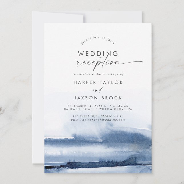 Modern Watercolor | Blue Wedding Reception Invitat Invitation (Front)