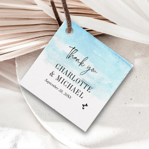 Modern Watercolor Blue Wedding Thank You Favour Tags