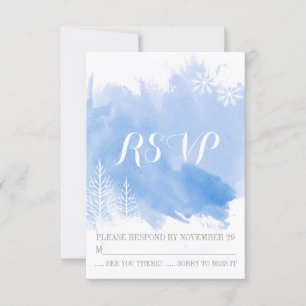 Modern watercolor blue winter wedding RSVP reply