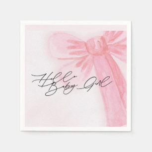 Modern Watercolor Blush Pink Bow Hello Baby Girl  Napkin