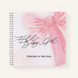 Modern Watercolor Blush Pink Bow Hello Baby Girl Notebook