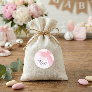 Modern Watercolor Blush Pink Bow Its a Girl  Classic Round Sticker