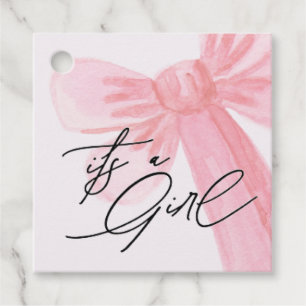 Modern Watercolor Blush Pink Bow "It's a girl" Favour Tags