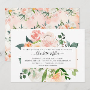 Modern Watercolor Blush Pink Floral Baby Shower Invitation
