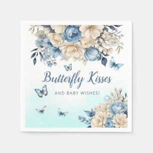 Modern Watercolor Boho Blue Butterfly baby shower  Napkin