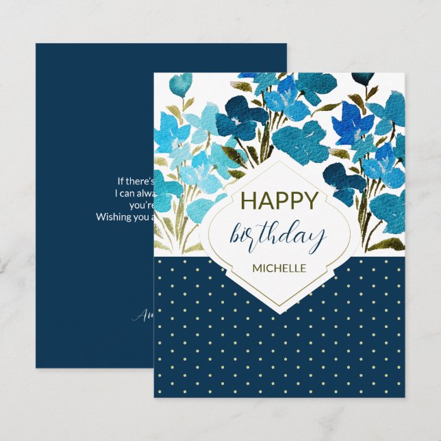 Modern Watercolor Boho Blue Flural Hand-painted Card (Front/Back)